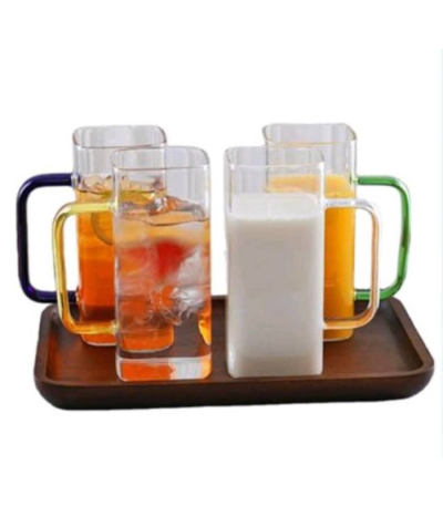 لیوان مربع پیرکس دسته رنگی 6x8