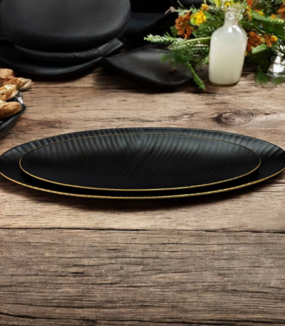 ماهی خوری بک استون مشکی لب طلا