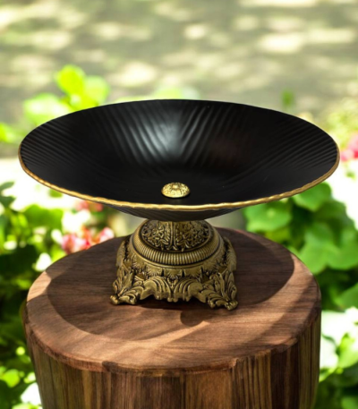 آجیل‌خوری بک استون مشکی لب طلا گرد