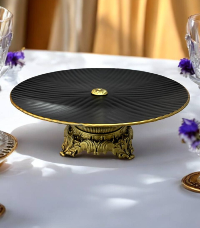 دیس بک استون مشکی لب طلا گرد