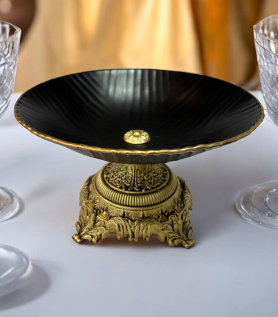 کاسه بک استون مشکی لب طلا گرد